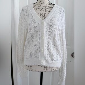 LOFT White Open-Knit Cardigan